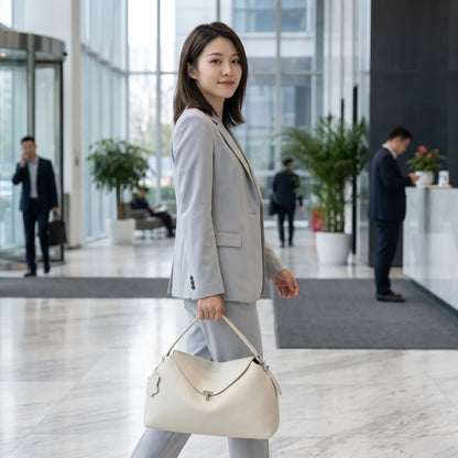 Soft Genuine Leather Bowling Shoulder Bag with Adjustable Strap Design