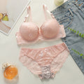 Blush Pink Floral Lace Push-Up Bra and Sheer Scalloped Panty Set