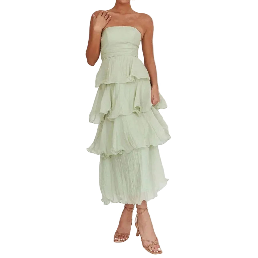 Strapless Tiered Maxi Dress with Ruffle Layers and Flowing Silhouette