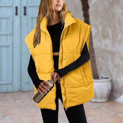Women's Oversized Quilted Puffer Vest Stand Collar Casual Streetwear Layering Outerwear