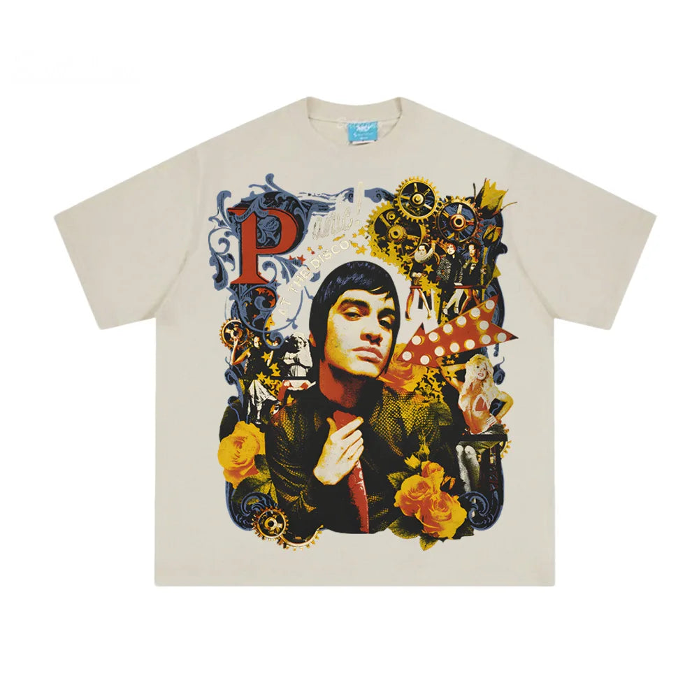 Vintage Collage Graphic Cotton T-Shirt with Retro Streetwear Inspired Artwork