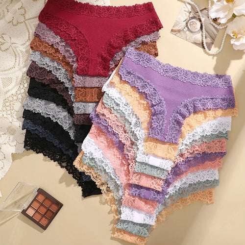 20-Piece Women’s Lace Trim Bikini Panties Set with Ribbed-Look Finish, Mid-Rise Silhouette and Assorted Colors