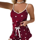 Women's Plus-Size Printed Cami and Shorts Pajama Set, Sleeveless Spaghetti-Strap Loungewear with Playful Geometric Pattern