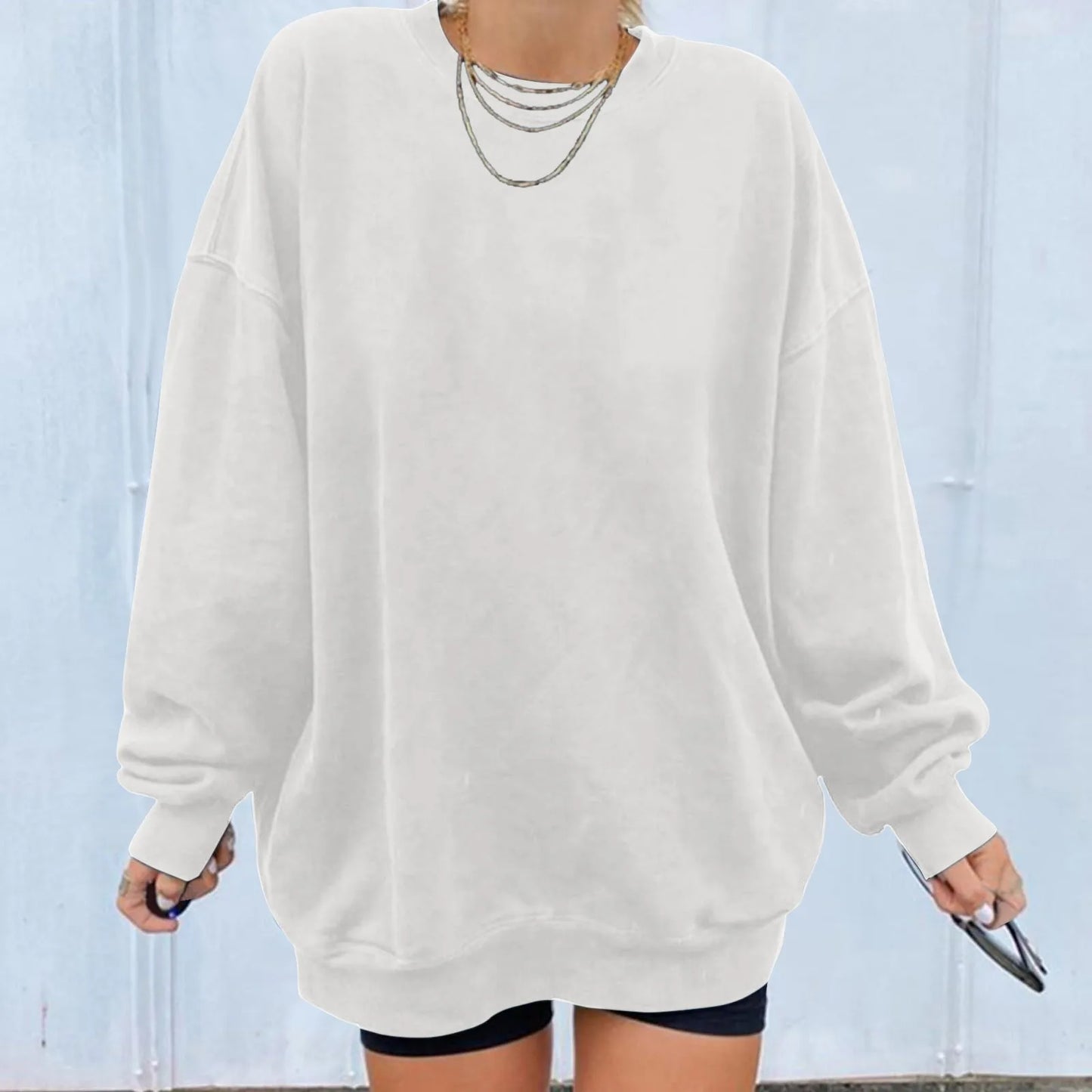 Women's Oversized Drop Shoulder Pullover Sweatshirt for Relaxed Everyday Casual Streetwear Style