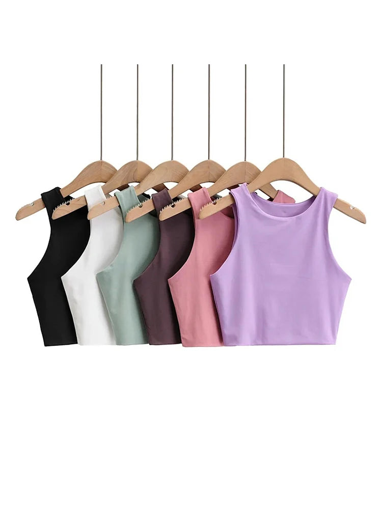 Classic Crew Neck Crop Tank Top with Minimalist Sleeveless Everyday Streetwear Style