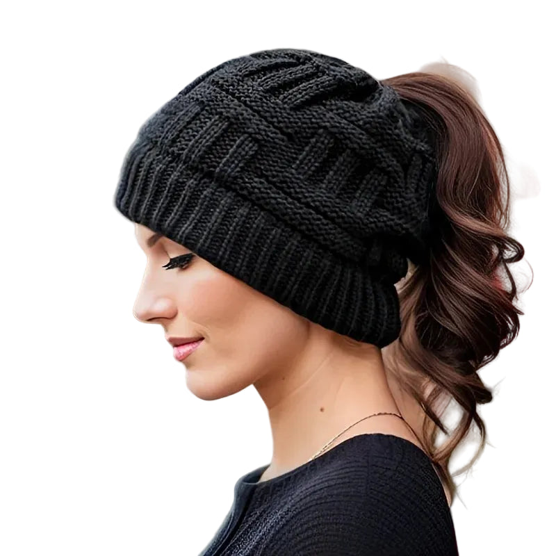 Open Top Acrylic Ponytail Knit Beanie for Winter Outdoor Casual Streetwear and Active Comfort