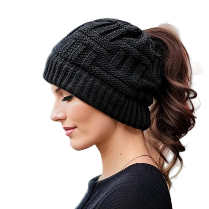Open Top Acrylic Ponytail Knit Beanie for Winter Outdoor Casual Streetwear and Active Comfort