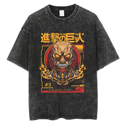 Cyberpunk Anime-Inspired Colossal Titan Streetwear Oversized Washed Cotton T-Shirt