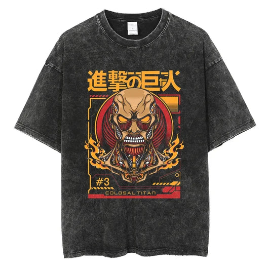 Cyberpunk Anime-Inspired Colossal Titan Streetwear Oversized Washed Cotton T-Shirt