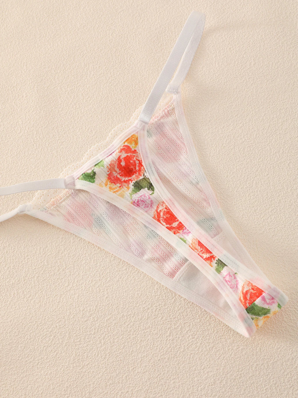 Romantic Floral Print Wire-Free Bralette and Thong Three-Piece Collection