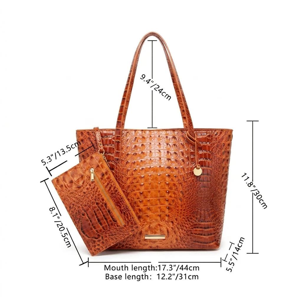 Croc Embossed Bucket Tote Bag with Matching Wristlet Large Capacity Shoulder Handbag