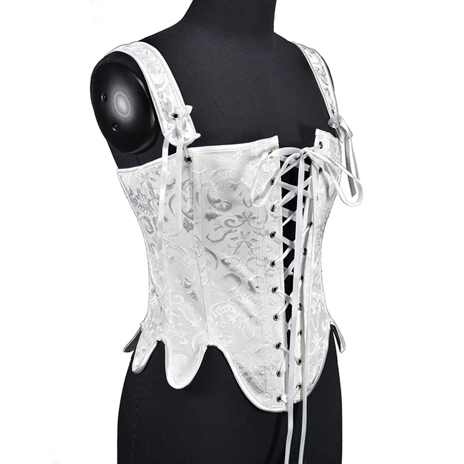 Vintage-Inspired Lace-Up Corset Top with Structured Bodice and Shoulder Ties