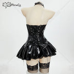 Women's Gothic Lace-Up Corset and Layered Mini Skirt Costume Set with Matching Accessories