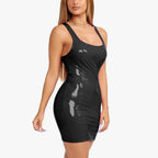 Vibrant Blue Glossy PU Leather Bodycon Mini Dress with Scoop Neckline