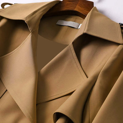 Women's Long Belted Trench Coat with Structured Silhouette for Contemporary Outerwear Styling