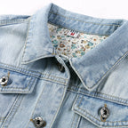Women's Cropped Denim Jacket with Rolled Sleeves Vintage Streetwear Appeal