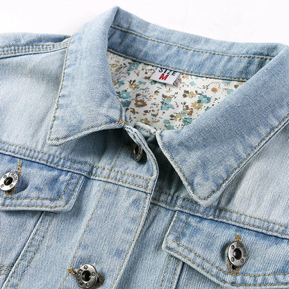 Women's Cropped Denim Jacket with Rolled Sleeves Vintage Streetwear Appeal