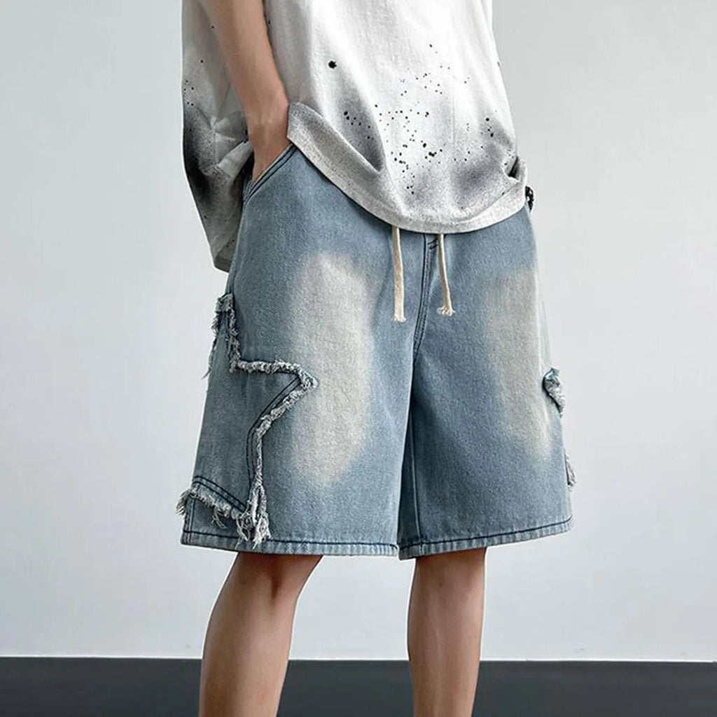 Light Wash Denim Shorts with Relaxed Straight Leg and Casual Streetwear Fit