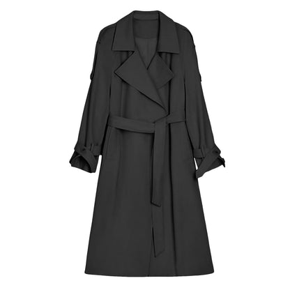 Women's Mid-Length Belted Trench Coat Lightweight Casual Everyday Layering Outerwear