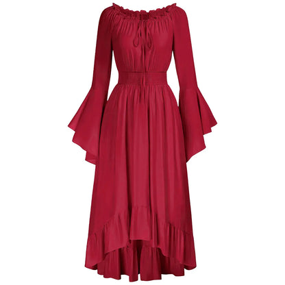 Dark Romantic Victorian Maxi Dress with Statement Bell Sleeves and Flowing Skirt