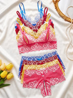 Vibrant Four-Piece Floral Lace Wire-Free Bralette and Panty Collection