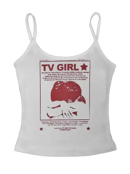 Graphic Print Spaghetti Strap Tank Top with Slim Fit Contemporary Streetwear Style