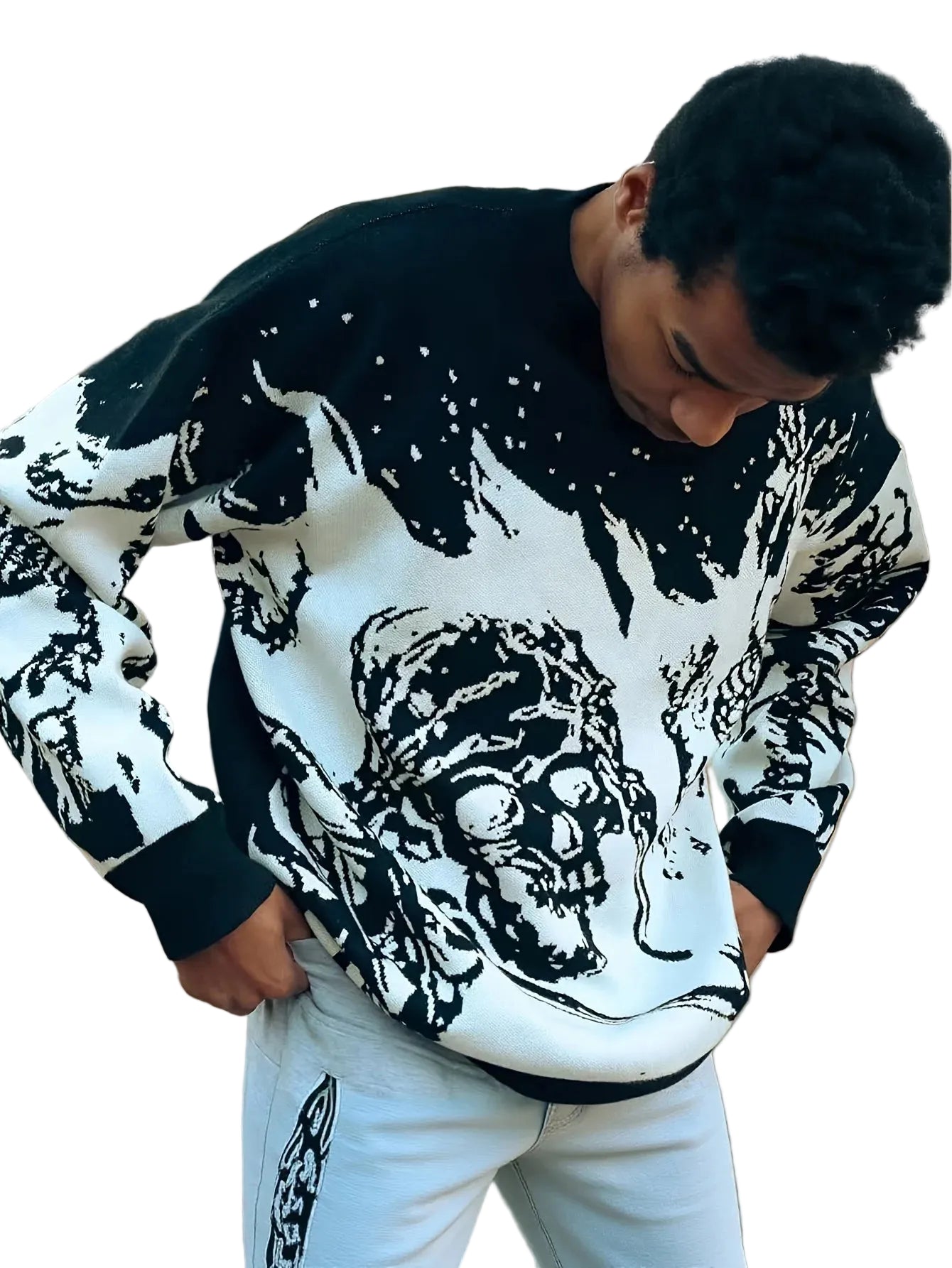 Men's Artistic Graphic Knit Relaxed Fit Streetwear Sweater Pullover