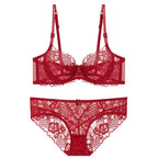 Ultra-Thin French Floral Lace Balconette Bra and Sheer Panty Set