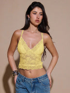 Sheer Lace Camisole Crop Top with Delicate Trim and Alternative Styling