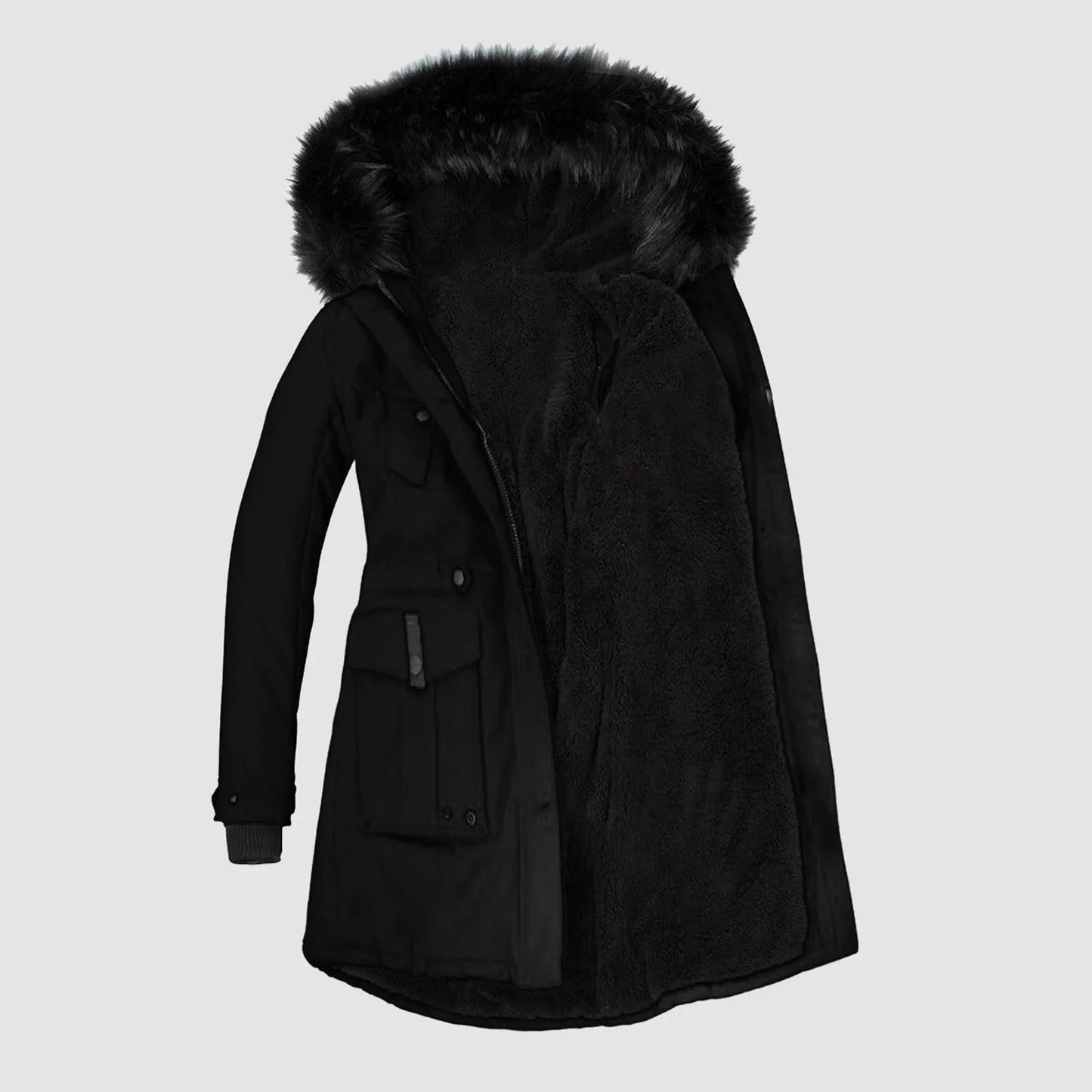 Women's Hooded Thick Padded Utility Jacket with Faux Fur Trim Everyday Winter Streetwear Coat