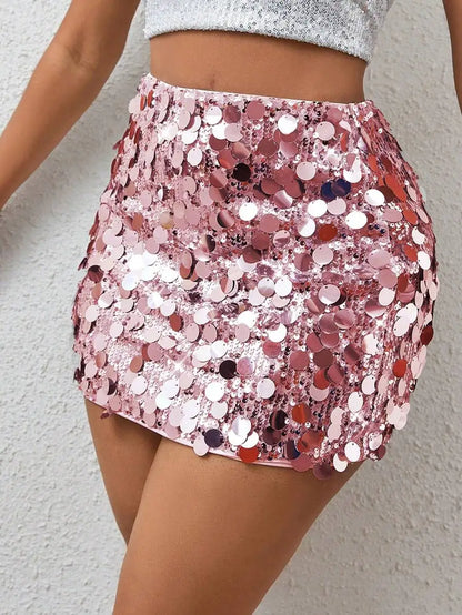 Stretch Sequin Bodycon Mini Skirt with High Shine Party Silhouette