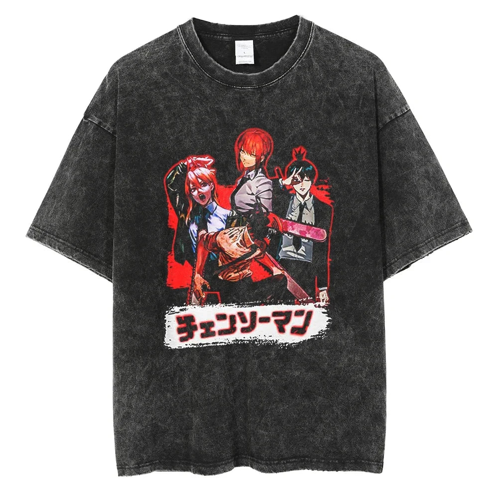 Crimson Chaos Anime Graphic Oversized Vintage Streetwear Cotton T-Shirt