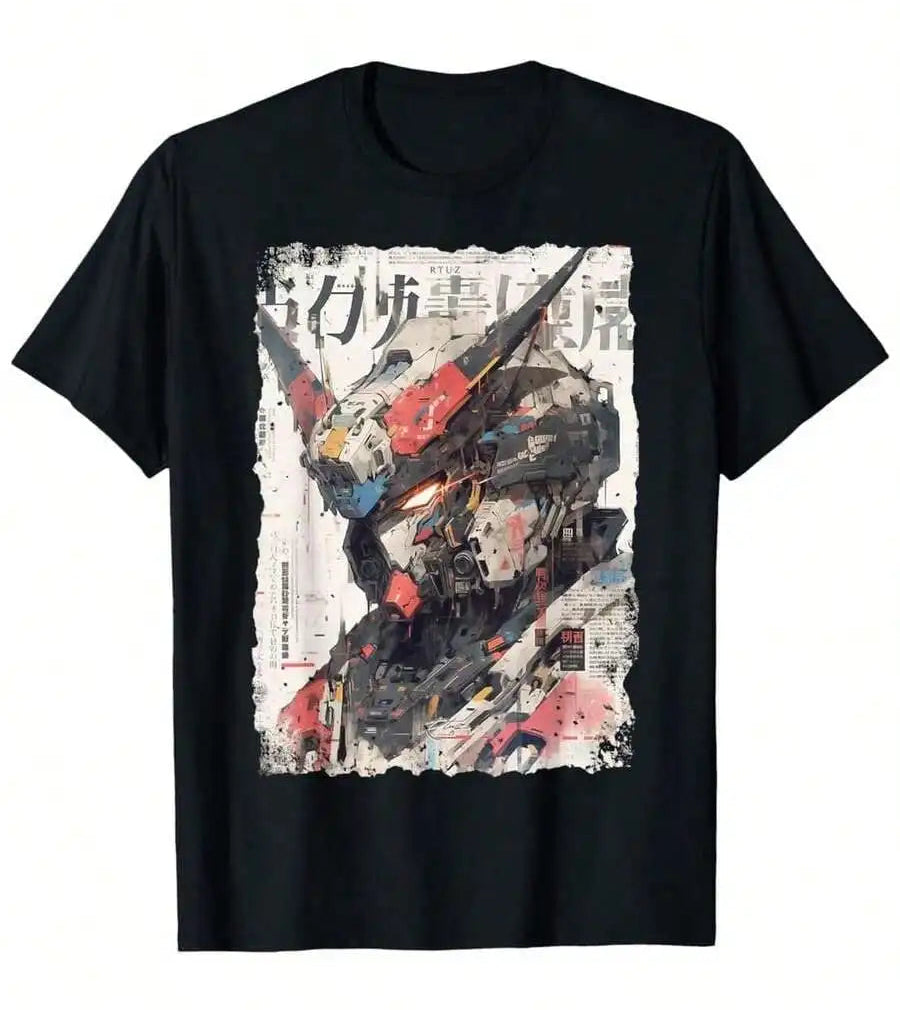 Mecha Warrior Anime Graphic Oversized Streetwear Cotton Casual T-Shirt