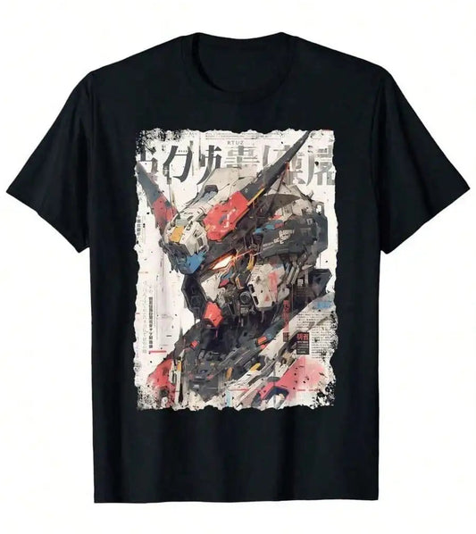 Mecha Warrior Anime Graphic Oversized Streetwear Cotton Casual T-Shirt