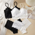 Floral Embroidered Longline Bralette and Scalloped Lace Boyshort Set