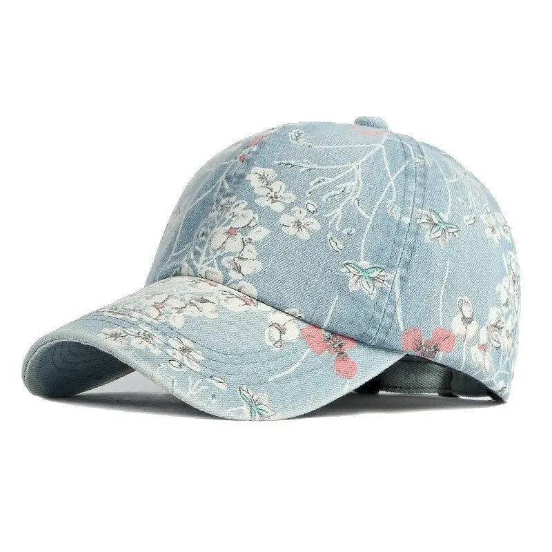 Vintage Floral Print Washed Baseball Cap with Curved Brim for Casual Streetwear Everyday Style