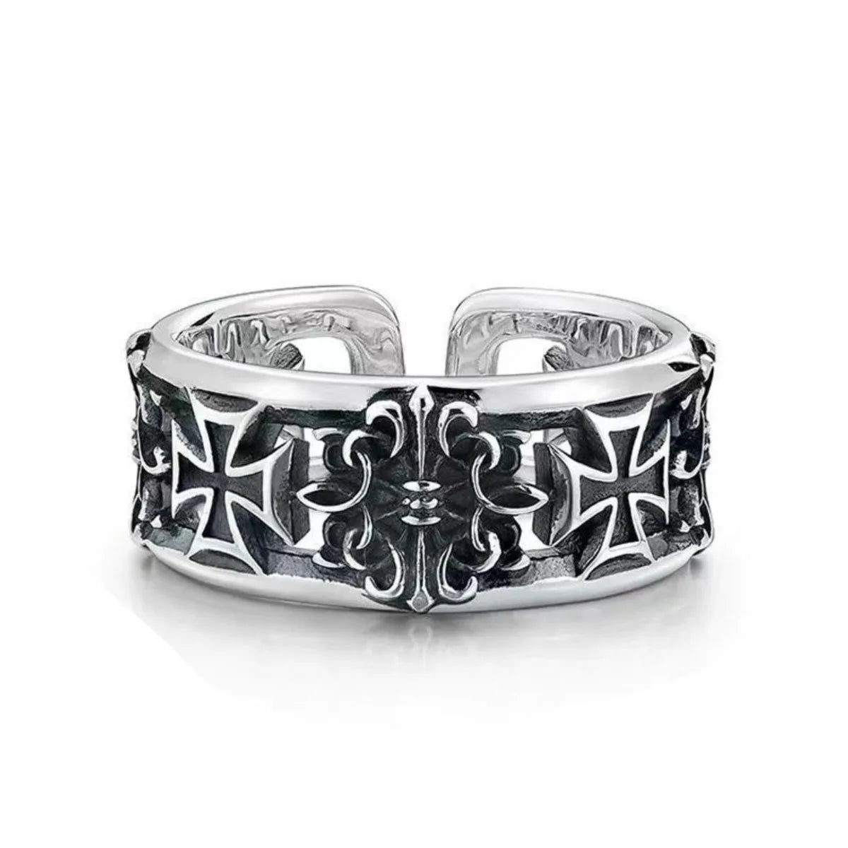 Adjustable Gothic Cross Engraved Ring Alternative Punk Statement Jewelry