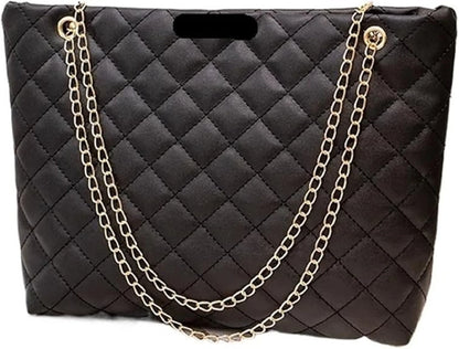 Quilted Chain Strap Tote Bag with Large Capacity Minimalist Shoulder Design