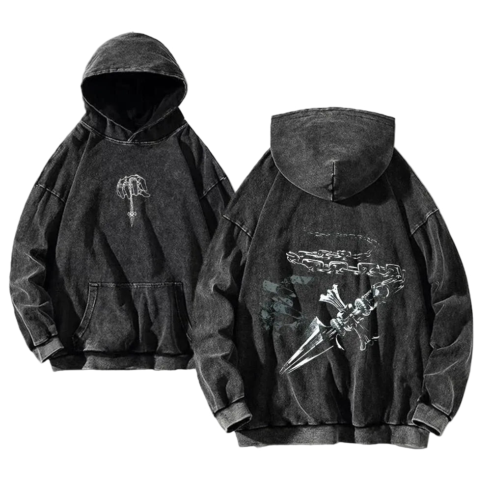 Anime-Inspired Sword Art Hoodie with Dark Manga Streetwear Aesthetic