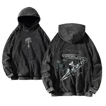 Anime-Inspired Sword Art Hoodie with Dark Manga Streetwear Aesthetic