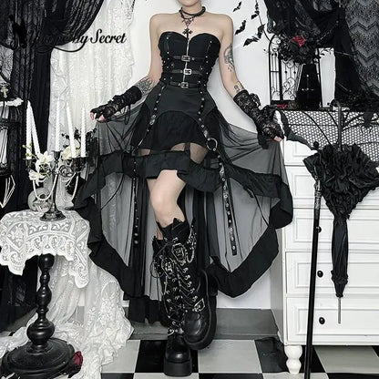 Layered Gothic Corset Dress with Dramatic Alternative Fashion Styling