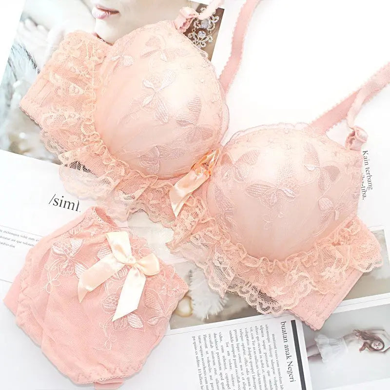 Lavender Butterfly Embroidery Push-Up Bra and High-Waist Panty Set
