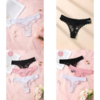 3-Piece Women’s Floral Lace Thong Set with Sheer-Look Panels, Low-Rise Silhouette and Assorted Feminine Colors