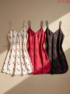 Three-Piece Heart Print Camisole Sleepwear Set with Matching Robe and Coordinated Shorts, Feminine Sleeveless Loungewear Ensemble