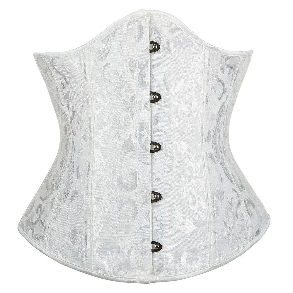 Vintage Jacquard Underbust Corset with Structured Boning and Waist-Defining Fit