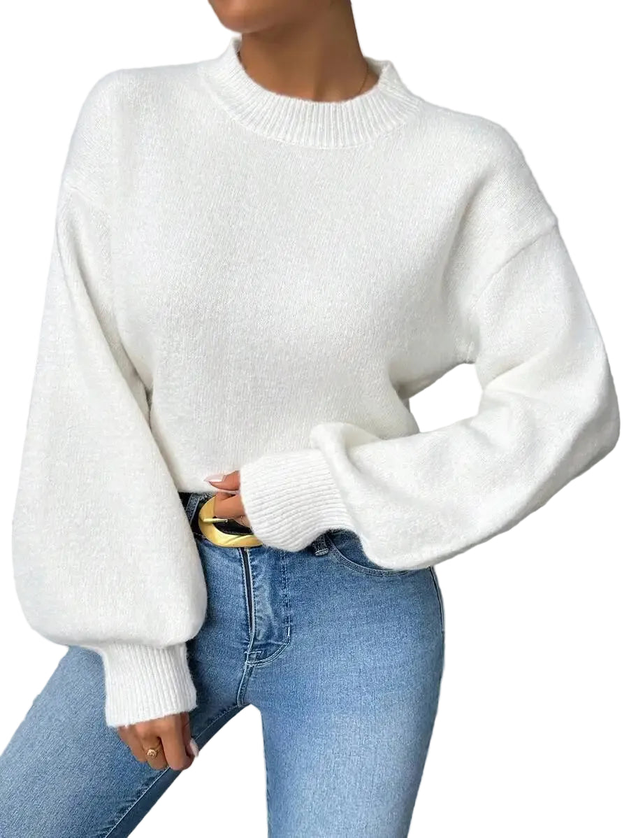 Women's Minimalist Crew Neck Relaxed Knit Pullover Sweater With Oversized Silhouette