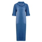 Oversized V-Neck Denim Inspired Maxi Dress with Half Sleeves and Side Slits