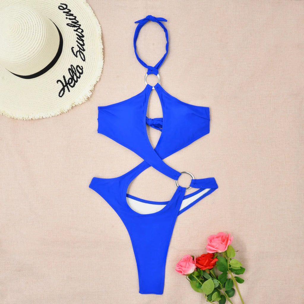 Bold Espresso Brown Cutout One-Piece Swimsuit with Asymmetrical Wrap Detail