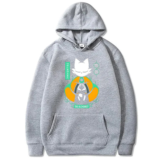 Minimalist Anime Streetwear Hoodie with Manga Cat Graphic Design