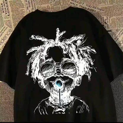 Retro Graphic Streetwear Cotton Blend T-Shirt With Playful Artwork Style
